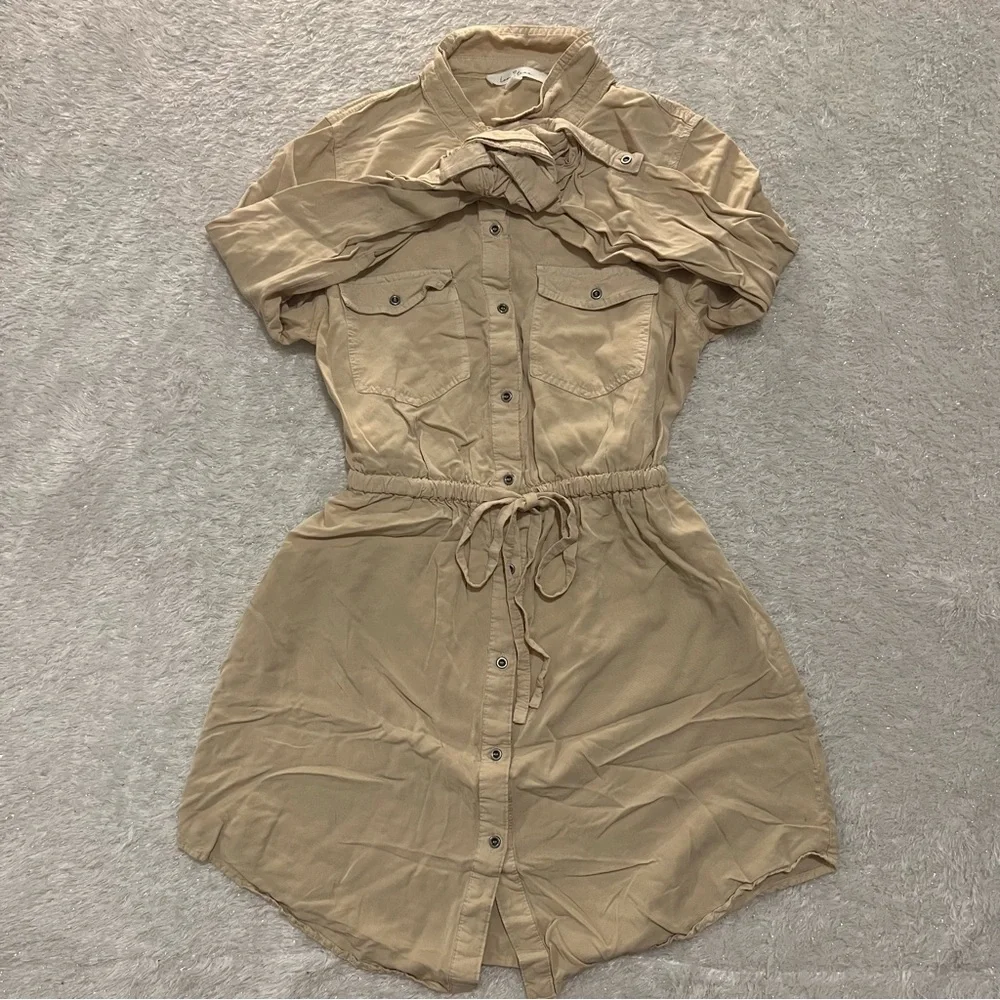 Beige Button-Up Shirt Dress - Picture 2 of 3